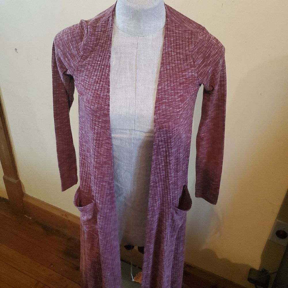 Lularoe maroon ribbed Sarah duster sz XS